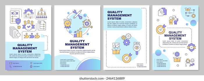 QMS features blue gradient brochure template. Leaflet design with linear icons. Editable 4 vector layouts for presentation, annual reports