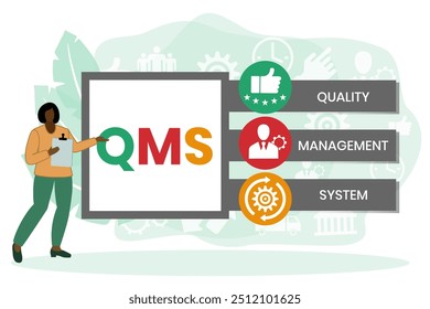 QMS - Quality Management System acronym. Business concept background. Vector illustration with keywords and icons. lettering illustration with icons for banner, flyer, landing page