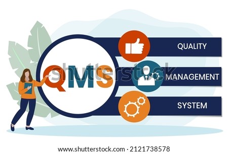 QMS - Quality Management System acronym. Business concept background. Vector illustration with keywords and icons. lettering illustration with icons for banner, flyer, landing page