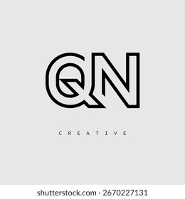 Logotipo de letra criativa QN - Monograma de linha mínima em contorno preto para design de identidade de marca moderno.