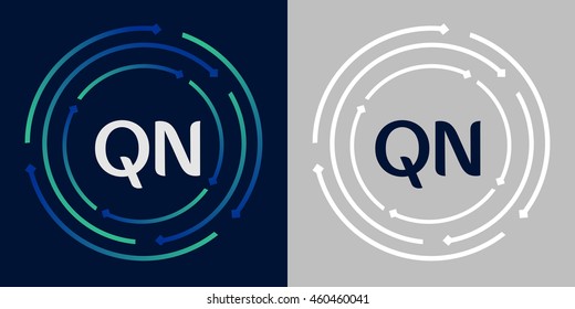 QN design template elements in abstract background logo, design identity in circle, letters business logo icon, blue/green alphabet letters, simplicity graphics
