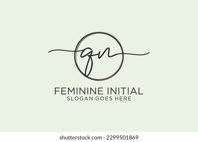 QN Handschrift Logo mit Kreis-Vorlage Vektorlogo der ersten Signatur, Hochzeit, Mode, Blumen und botanisch mit kreativen Vorlage.