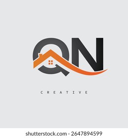 Logotipo de la letra de la casa de QN – Monograma inmobiliario creativo con la forma del tejado y el icono casero para la propiedad, la arquitectura y la identidad moderna de la marca