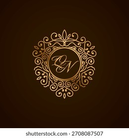 QN initial letter luxury monogram logo, elegant ornamen jewelry, emblem of love shape heart