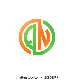 QN initial letters looping linked circle logo orange green