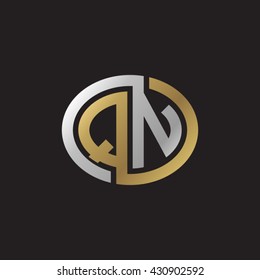QN initial letters looping linked ellipse elegant logo golden silver black background