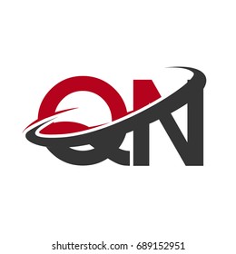 QN initial logo company name colored red and black swoosh design, isolated on white background. vector logo for business and company identity