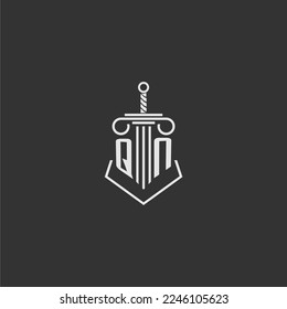 QN initial monogram law firm with sword and pillar logo design