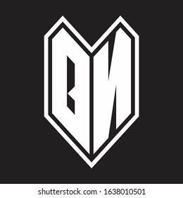 QN Logo monogram with emblem line style isolated on black background