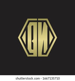 QN Logo monogram with hexagon line rounded design template with gold colors