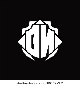QN logo monogram with shield line and 3 arrows shape design template on black background