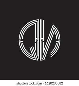 QN Logo monogram triple ribbon style line design template isolated on black background