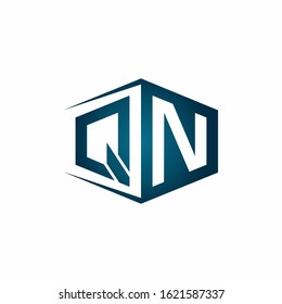 QN monogram logo with hexagon shape and negative space style ribbon design template