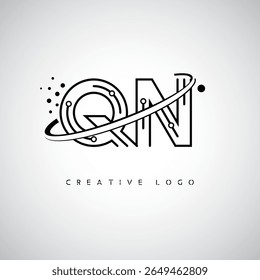 QN Orbit Monogram Logo – Futuristic Minimal Letter mark with Circular Line Art, Tech-Inspired Dots and Space Motion Concept for Modern Branding Identity