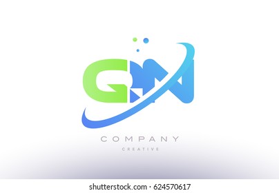qn q n alphabet green blue swoosh letter company logo vector icon design template