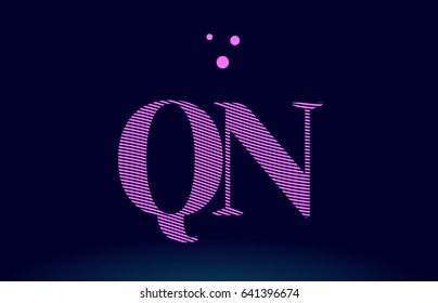 qn q n alphabet letter logo pink line stripes magenta purple blue font creative text dots company vector icon design template