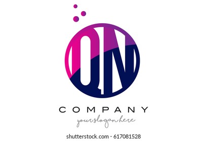 QN Q N Circle Letter Logo Design with Purple Magenta Dots Bubbles Vector Illustration