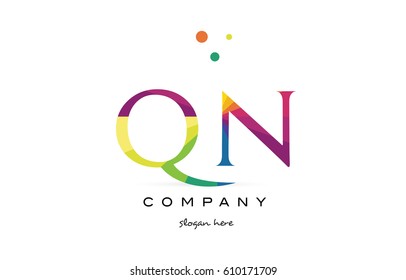 qn q n  creative rainbow colors colored alphabet company letter logo design vector icon template