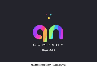 qn q n  creative rainbow green orange blue purple magenta pink artistic alphabet company letter logo design vector icon template