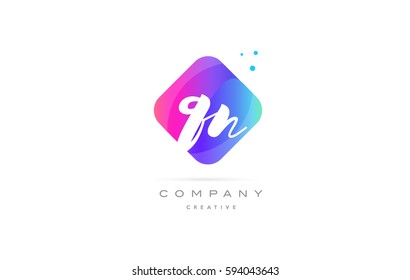 qn q n  pink blue rhombus abstract 3d alphabet company letter text logo hand writting written design vector icon template 