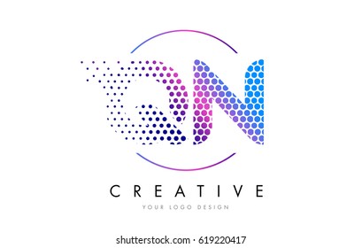 QN Q N Pink Magenta Dotted Bubble Letter Logo Design. Dots Lettering Vector Illustration