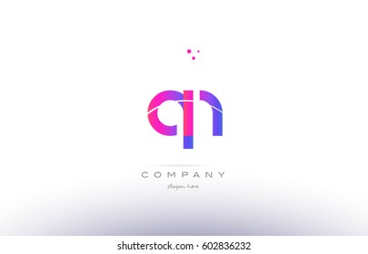 qn q n  pink purple modern creative gradient alphabet company logo design vector icon template