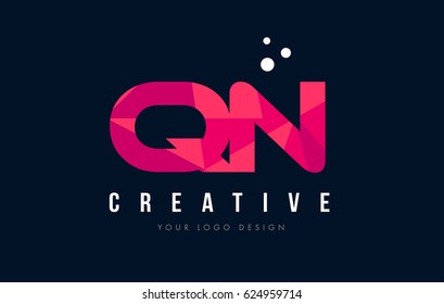 QN Q N Purple Letter Logo Design with Low Poly Pink Triangles Concept