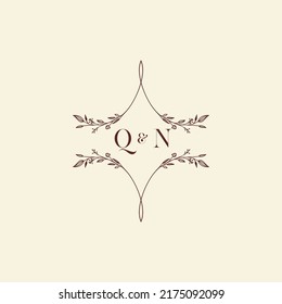 Cartas con el logotipo inicial de la boda QN en un diseño profesional de alta calidad que se imprimirán en cualquier medio impreso