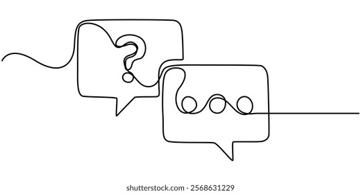 QNA vector icon set black filled and outlined style, continuous one line drawing, Help and Support Line Icon, Outline Vector Symbol Illustration, Question and Answer Chat Bubble Icon, Question colored