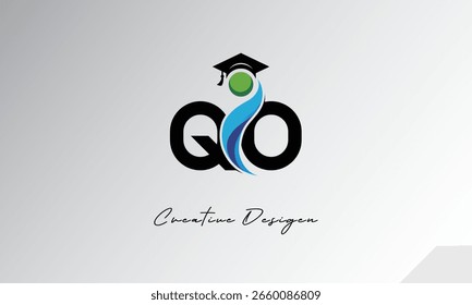 QO Creative Letter Logo mit Abschlusskappe und abstraktem Menschen - Modernes Bildungs- und Lernsymboldesign