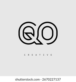 QO Creative Letter Logo – Minimal Line Monogram in Black Outline for Modern Branding Identity Design.