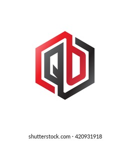 QO initial letters looping linked hexagon logo red black