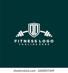 QO initial monogram for fitnes or gym logo with creative shield and barbell design