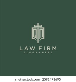 QO initial monogram for law firm with sword and shield logo image