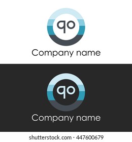 QO letter circle shape icon logo white blue
