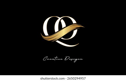 QO Letter Monogram Logo – Elegant Gold Brush Stroke Letter mark for Luxury Branding, Fashion, Boutique  Premium Identity Design
