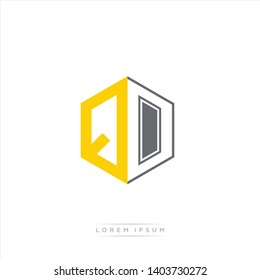 QO Logo Initial Monogram Negative Space Design Template With Yellow and Grey Color - Vector EPS 10