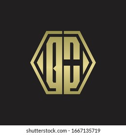 QO Logo monogram with hexagon line rounded design template with gold colors