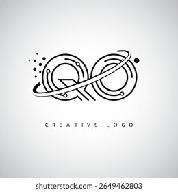 QO Orbit Monogram Logo - Futuristic Minimal Letter mark with Circular Line Art, Tech-Inspired Dots and Space Motion Concept for Modern Branding Identity (Logotipo de Monograma de Órbita QO - Marca de Letra Mínima Futurista com Linha de Arte Circular, Pontos Inspirados na Tecnologia e Conceito de Movimento Espacial para Identidade de Marca Moderna)