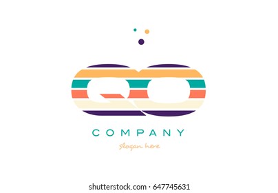 qo q o alphabet letter logo colors colorful line stripe font creative text dots company vector icon design template