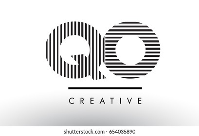 QO Q O Black and White Letter Logo Design with Vertical and Horizontal Lines.
