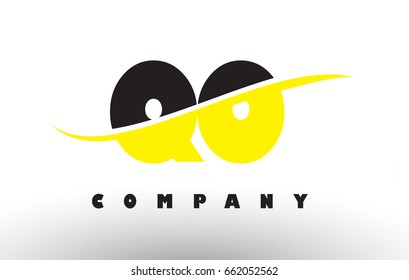 QO Q O  Black and Yellow Letter Logo with White Swoosh and Curved Lines.