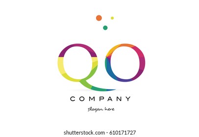qo q o  creative rainbow colors colored alphabet company letter logo design vector icon template