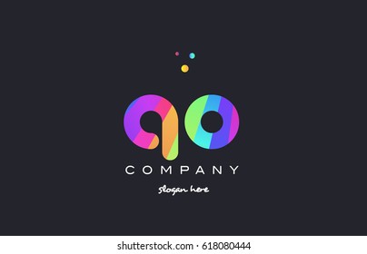qo q o  creative rainbow green orange blue purple magenta pink artistic alphabet company letter logo design vector icon template