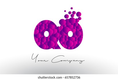 QO Q O Dots Letter Logo with Purple Pink Magenta Bubbles Texture Vector.