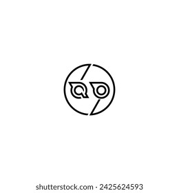 Logo de concepto de contorno simple QO y círculo de diseño inicial de fondo blanco y negro