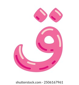 Qof letter vector illustration, hijaiyah letter of arabic alphabet, letter qaaf clip art in cute colorful cartoon style, isolated on white background