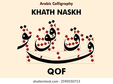 Qof - Vector illustration of hijaiyah letters or Arabic alphabet. Arabic khat : Naskhi. Can be used for education, calligraphy, and ready to print. Letters Qof with various types can be edited.