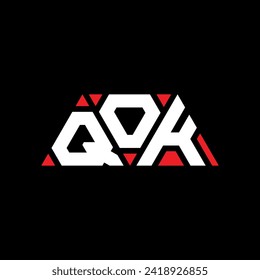 QOK triangle letter logo design with triangle shape. QOK triangle logo design monogram. QOK triangle vector logo template with red color. QOK triangular logo Simple, Elegant, and Luxurious design.