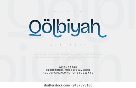 Qolbiyah premium luxury romadhon alphabet letters and numbers. Elegant wedding typography islamic ramadan serif font decorative vintage retro. Creative vector illustration